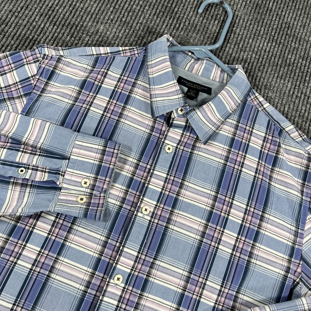 Banana Republic Shirt Mens XL Extra Large Blue Plaid Long Sleeve Button Up